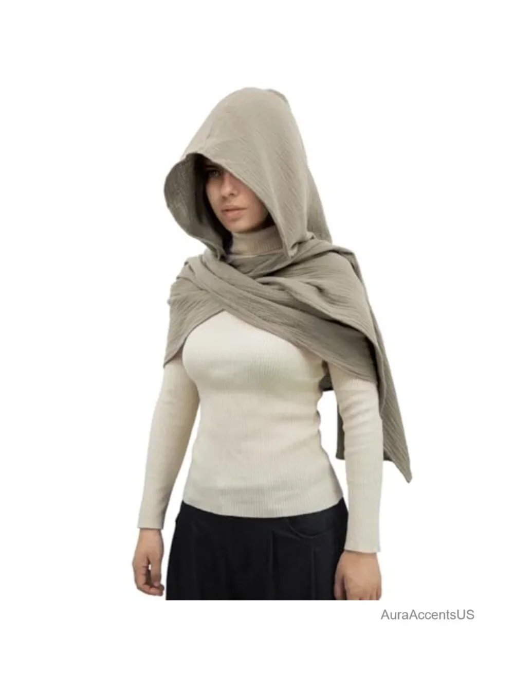 Linen Cotton Hooded Shawl Scarf Cape Multifunctional Medieval Goth Wrap